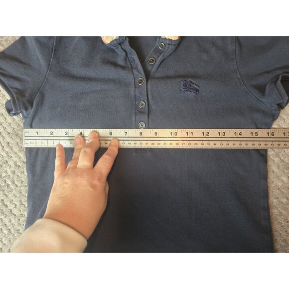 Burberry Brit Navy Blue Honeycomb Knit Novacheck Collar Detail Polo Preppy - Picture 4 of 6